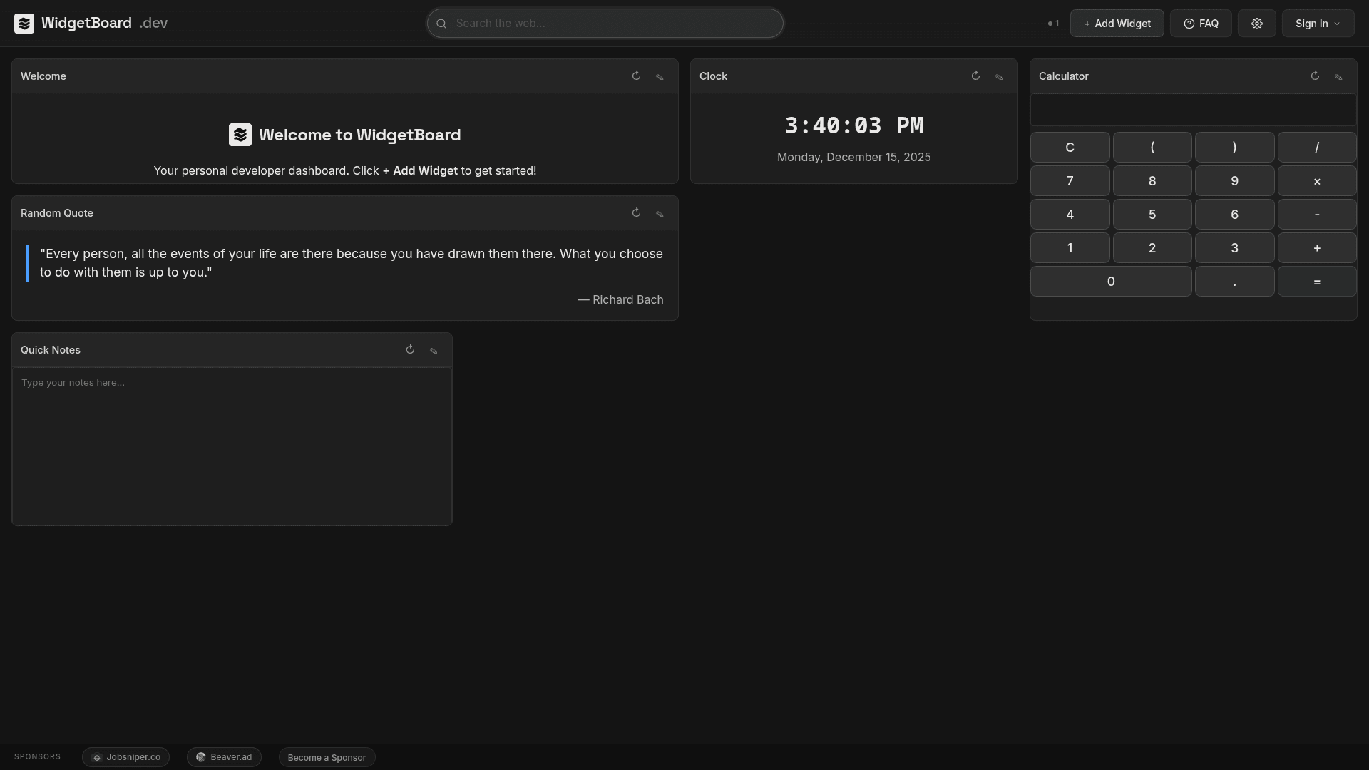 WidgetBoard.dev screenshot